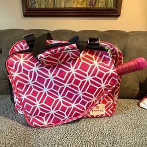 Pink and White Geometric pickleball Bag